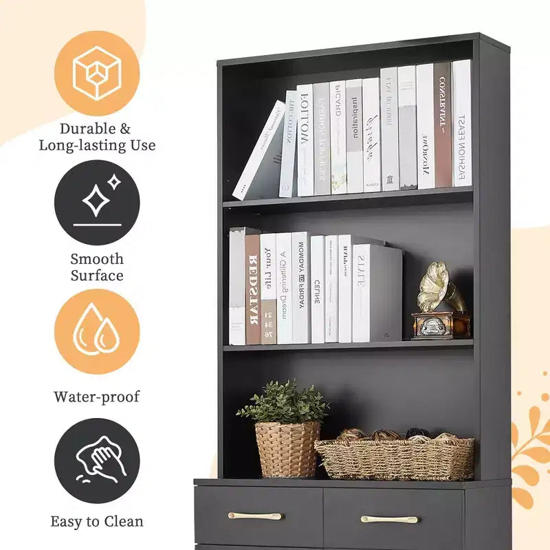 Armoire de rangement de salle de bain, Armoire haute grand meuble de rangement avec 2 tiroirs et étagères ouvertes