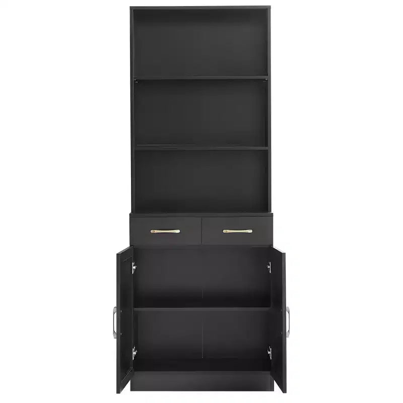 Armoire de rangement de salle de bain, Armoire haute grand meuble de rangement avec 2 tiroirs et étagères ouvertes