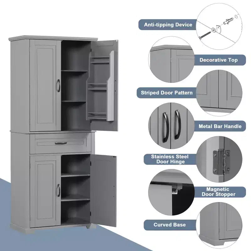 Armoire de rangement de salle de bain, Armoire haute grand meuble de rangement avec 2 tiroirs et étagères ouvertes
