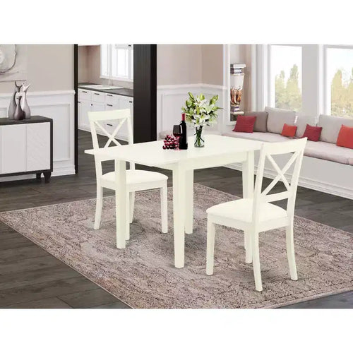 Ensemble de salle à manger 3 pièces en bois massif finition blanc lin